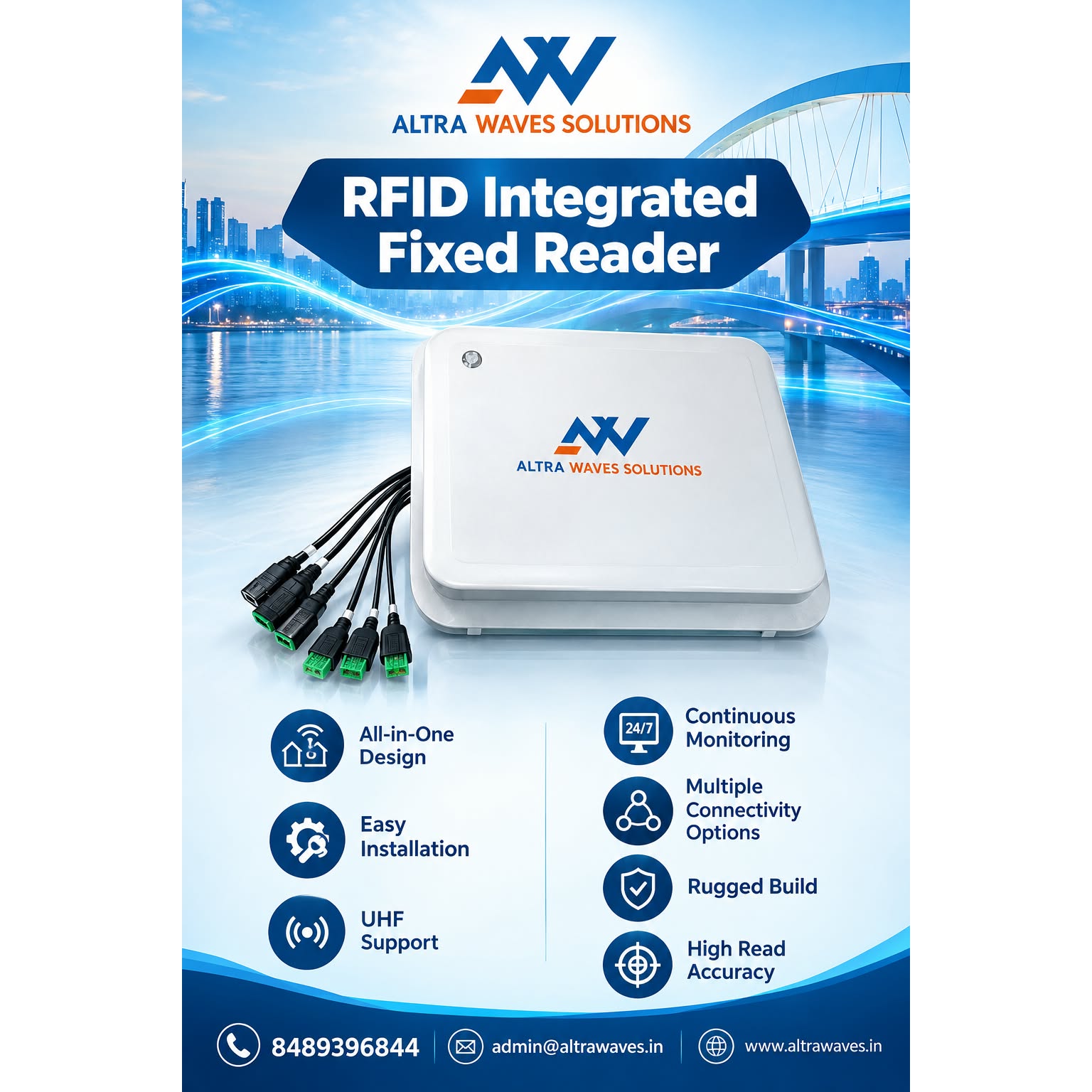 RFID integrated fixed reader with built-in antenna for automated inventory tracking and asset management